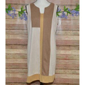Cato Brown Colorblock Faux Suede Sheath Dress Size L Mod Neutral Notched Neck